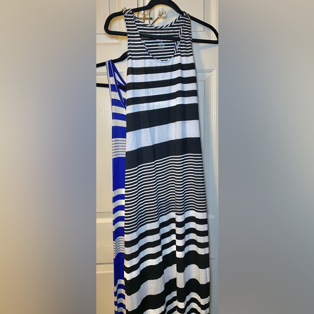 Women’s Black/White Blue/White Stripe Maxi Dresses Set of 2